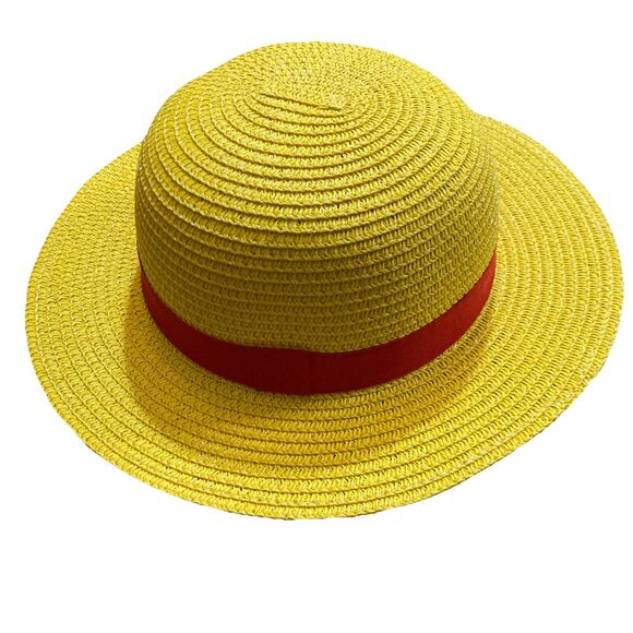 Anime Yellow Straw Hat with Red Ribbon One Piece Halloween Cosplay Cap Luffy - Picture 1 of 5